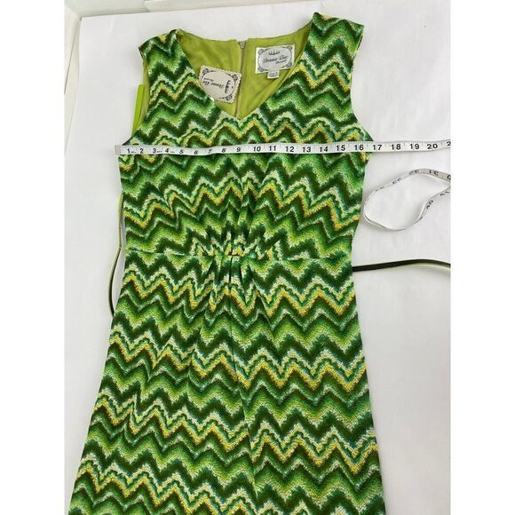 Chartreuse Y2K Donna Rae New York Dress Green Stripe Retro Belted Small Twee - Picture 6 of 11